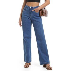 Women's High Waisted Stretchy Denim Jeans Casual Tummy Control Wide Leg